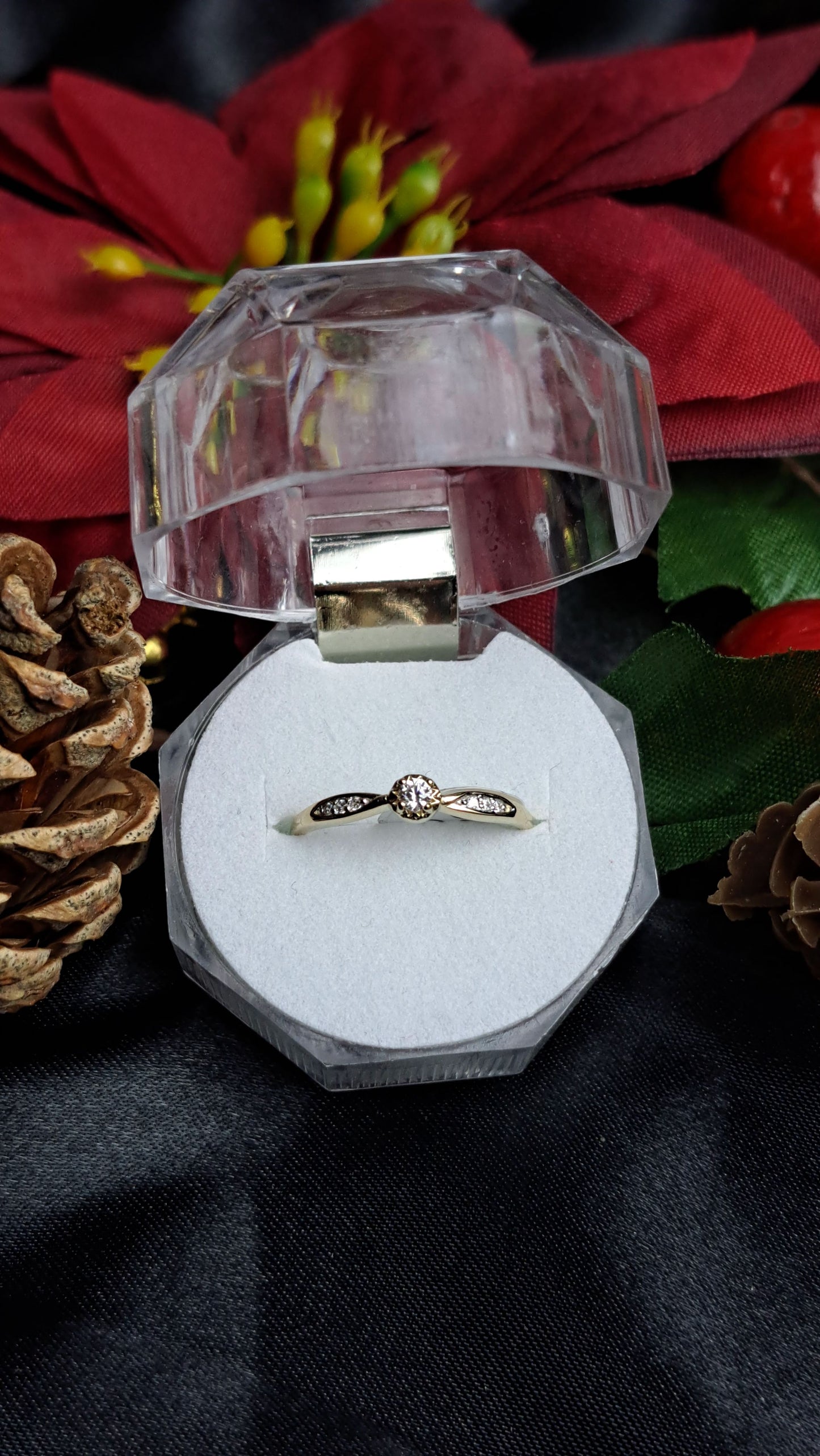 Yellow gold plated petite promise ring white cubic zirconia channel-set shoulders