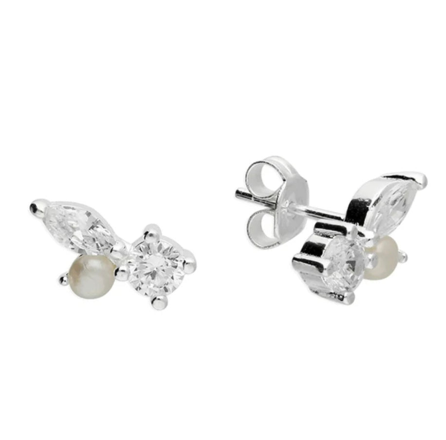 Irregular cubic zirconia and shell pearl stud