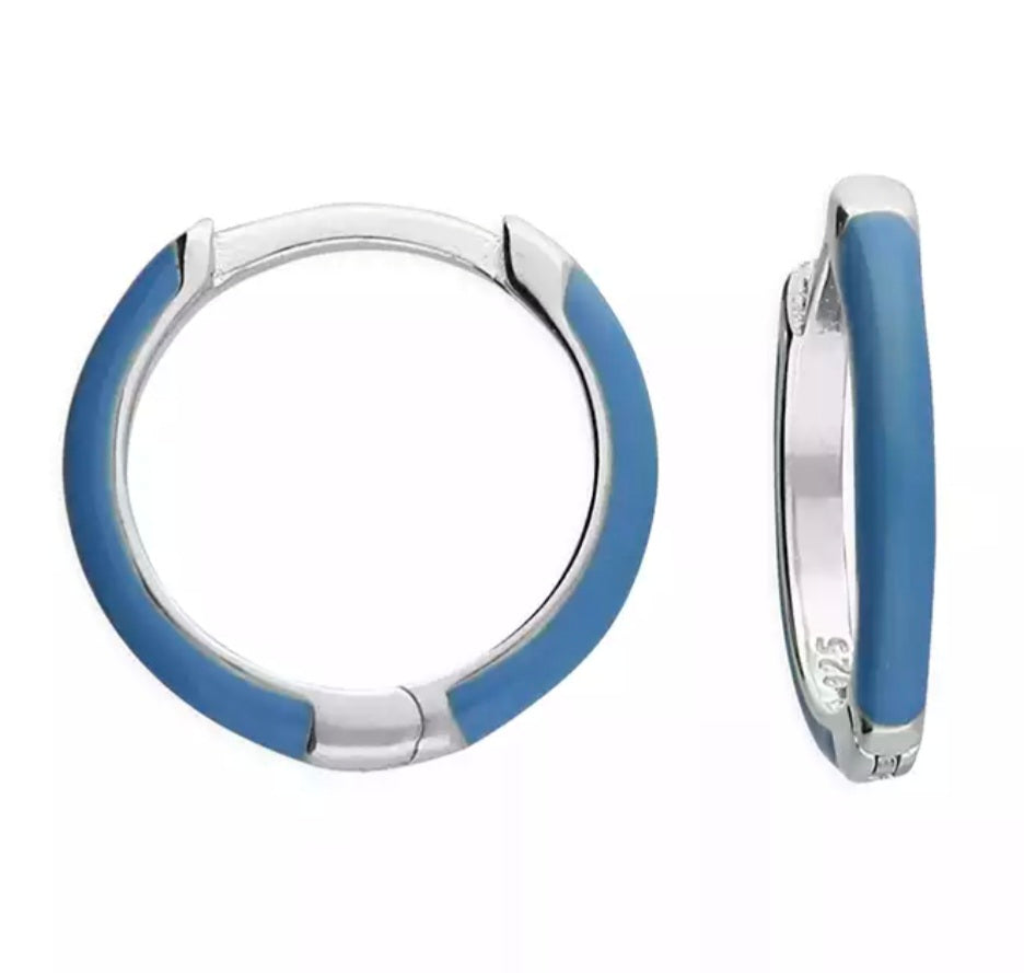 Classic turquoise enamel huggie hoop