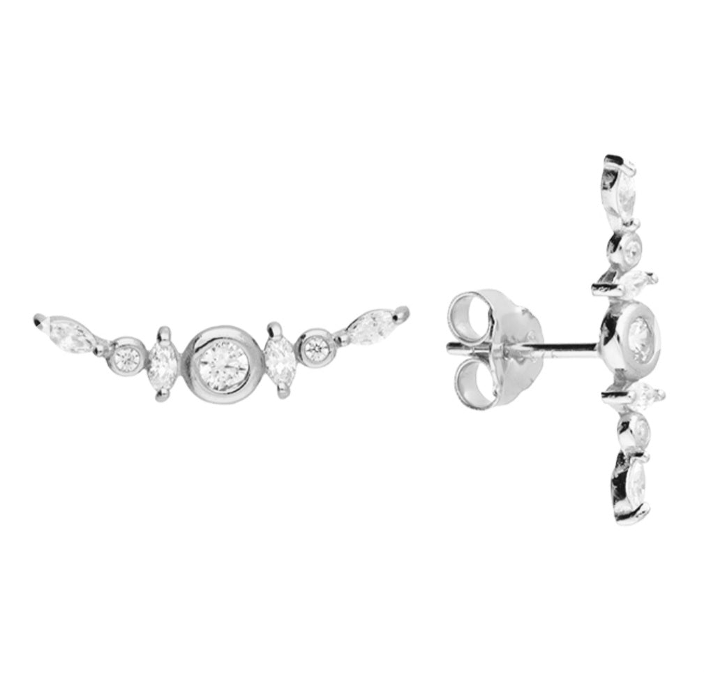 White cubic zirconia dainty climber stud