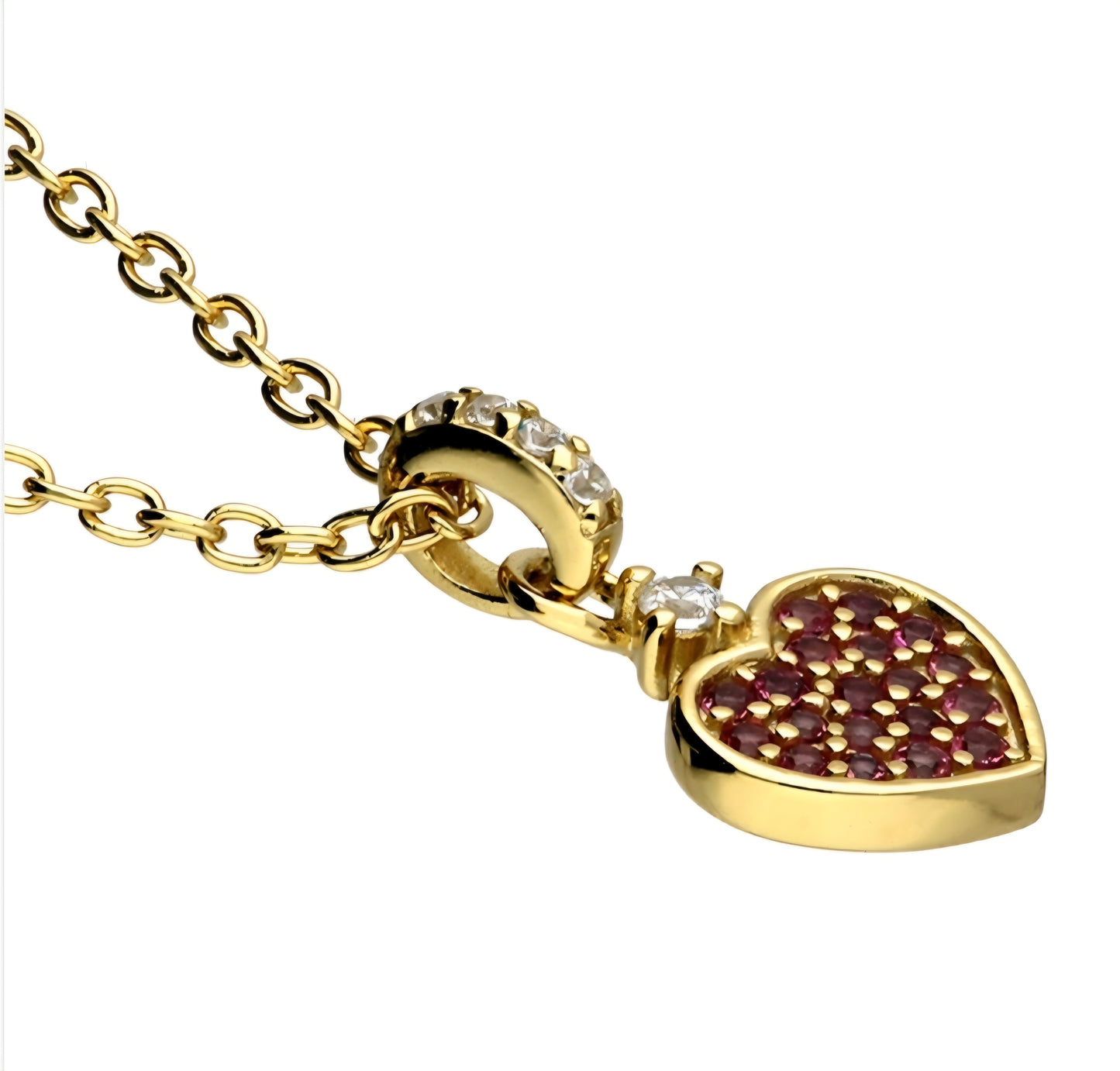 Yellow gold plated extended white cubic zirconia red nano gem heart