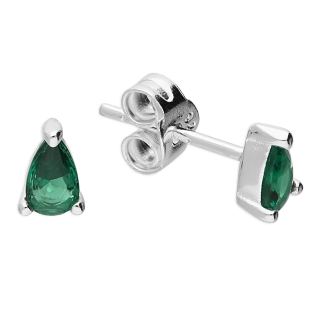 Emerald-coloured glass teardrop stud