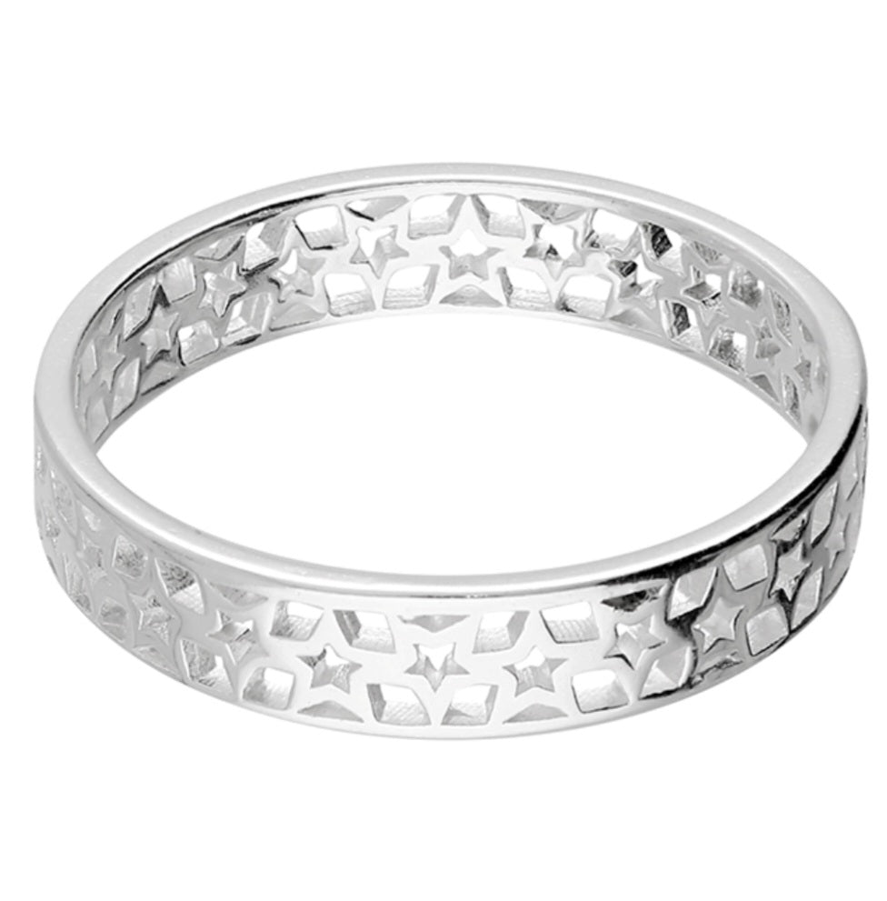 Open star band sterling silver ring