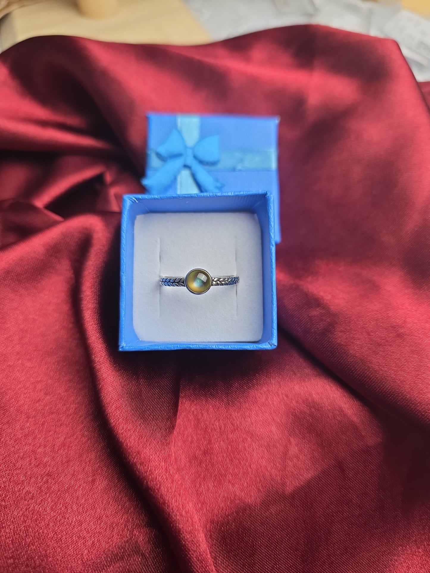 Braided mood stone sterling silver ring