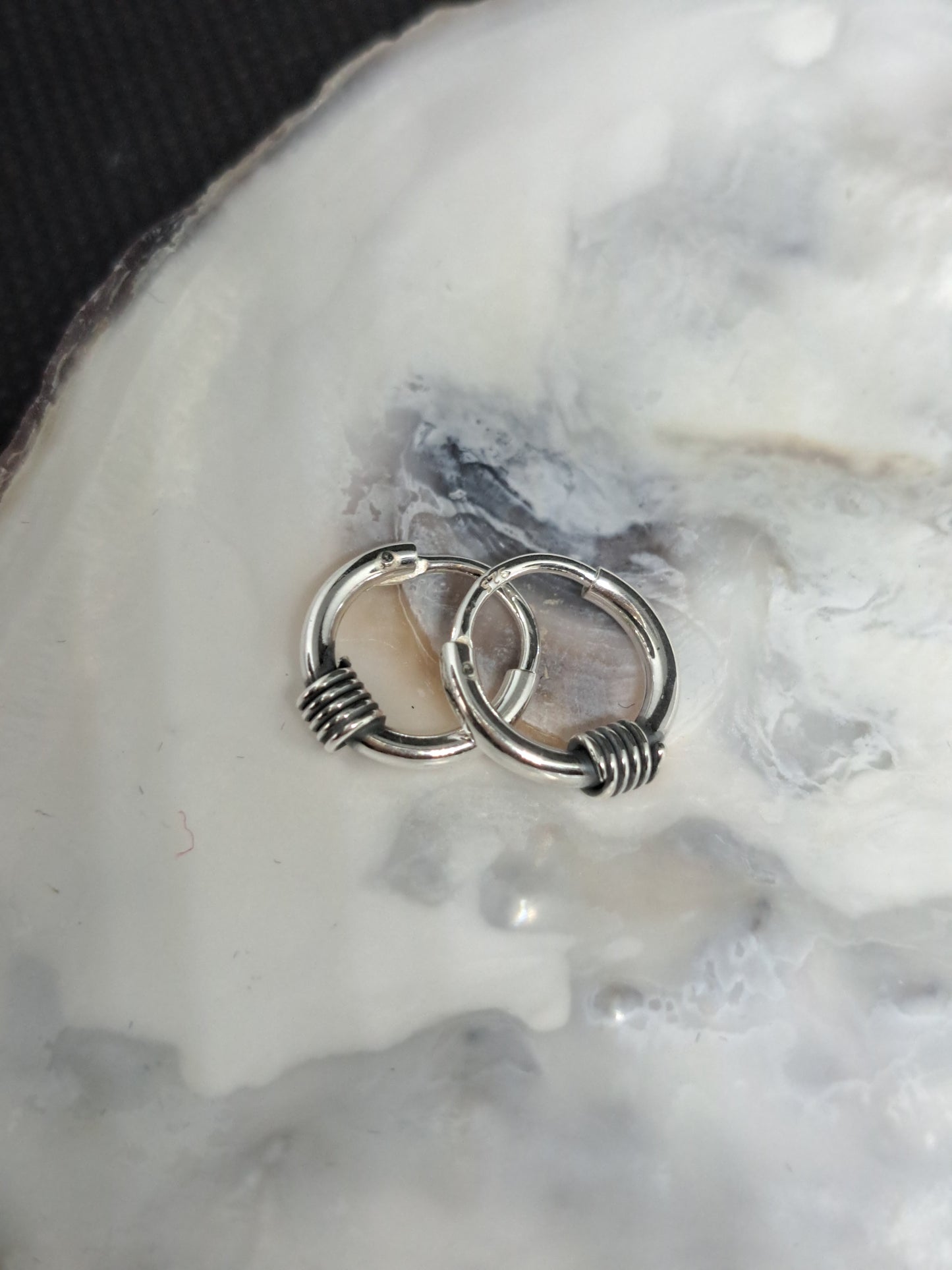 Oxidised sterling Silver hoop earrting