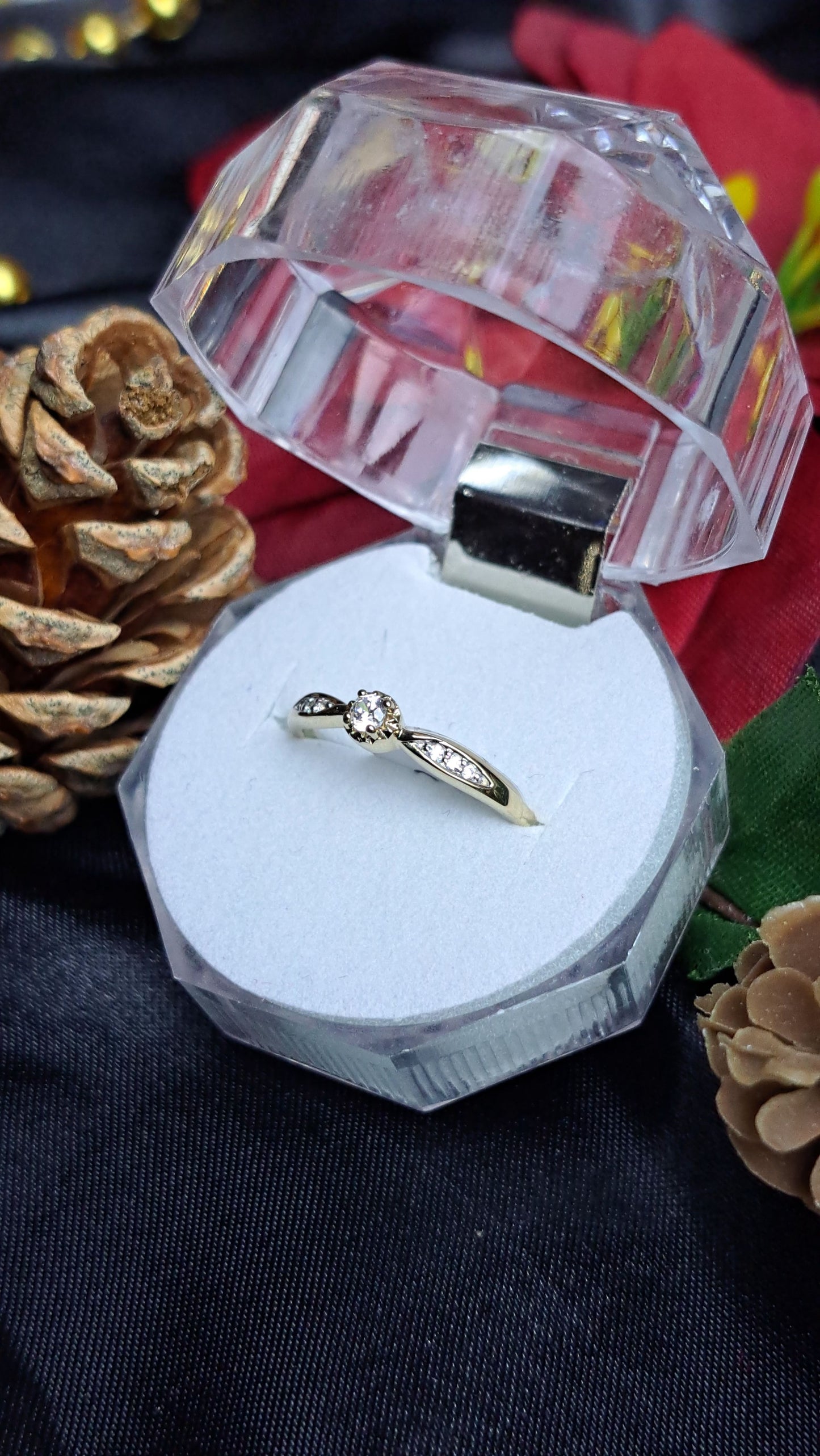 Yellow gold plated petite promise ring white cubic zirconia channel-set shoulders
