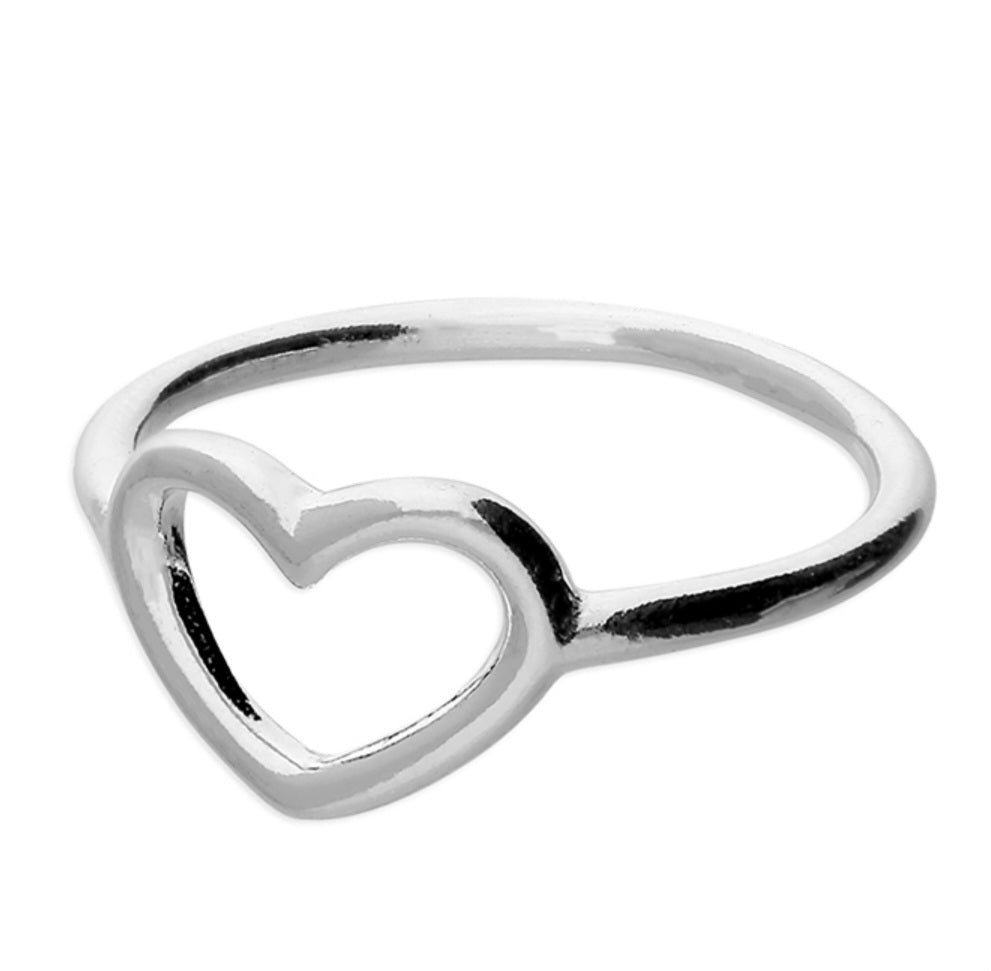 Open Heart sterling silver ring