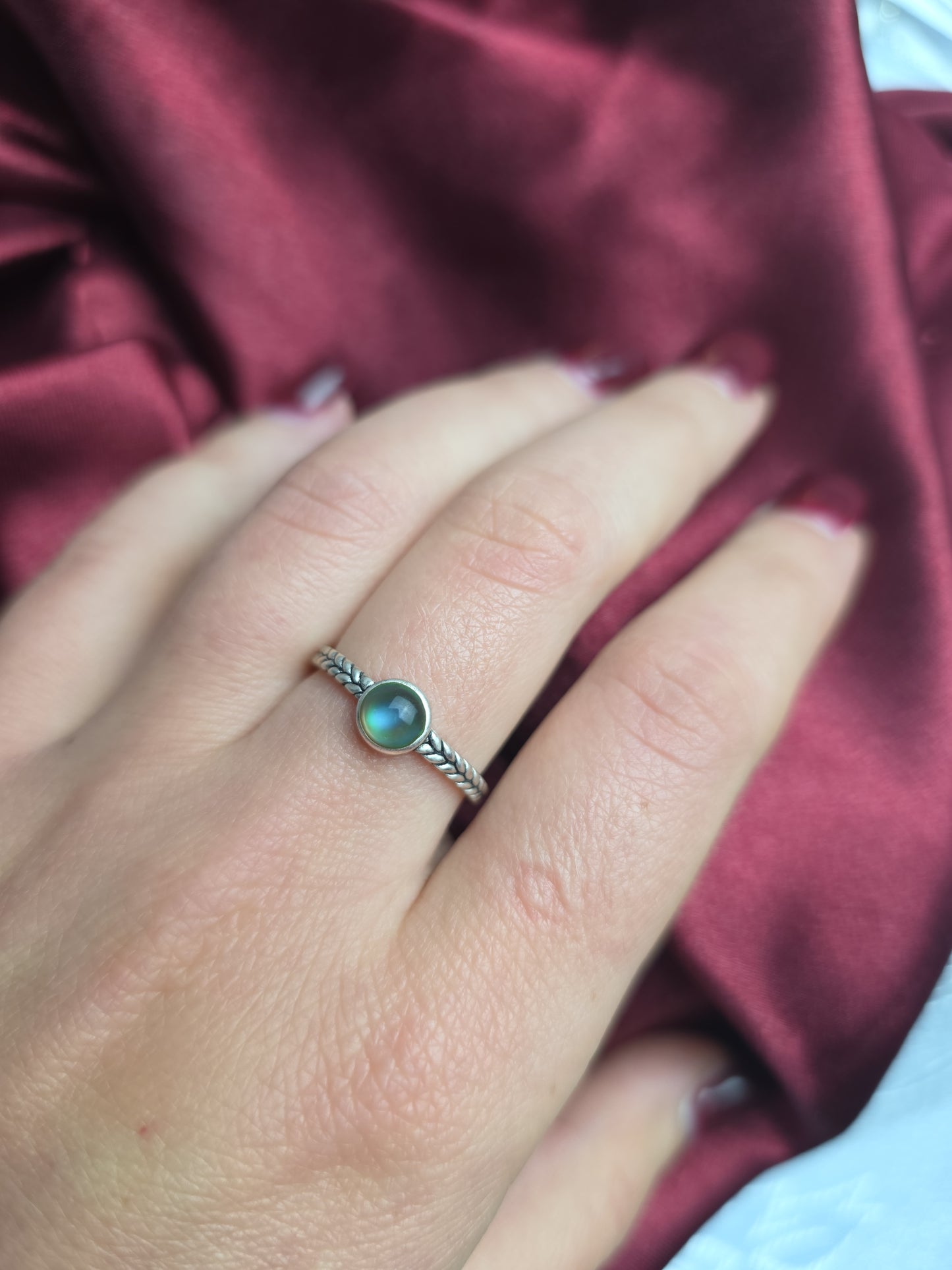 Braided mood stone sterling silver ring