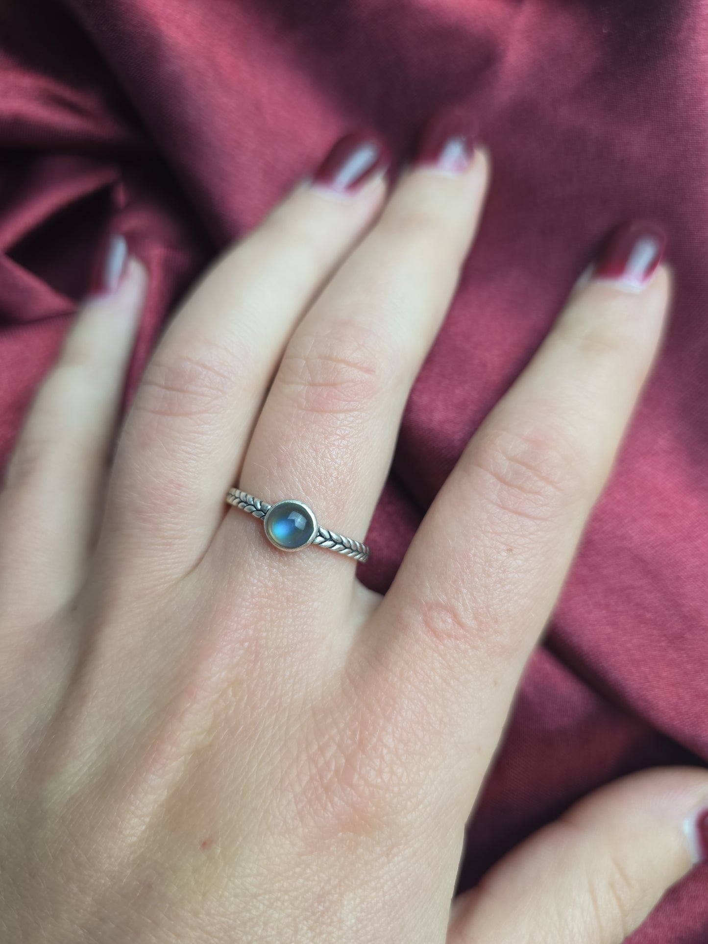 Braided mood stone sterling silver ring