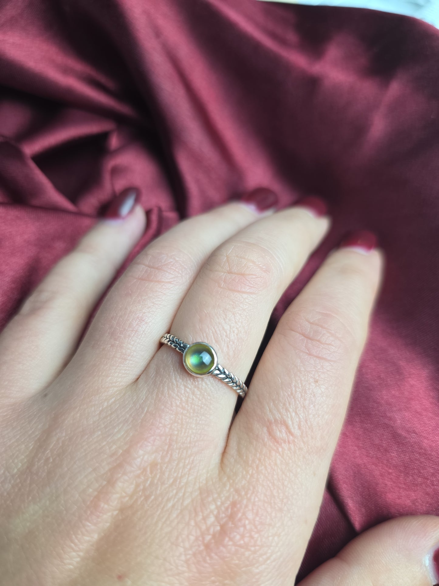 Braided mood stone sterling silver ring