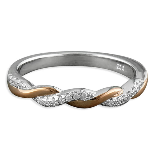 Cubic zirconia and rose gold twist half eternity