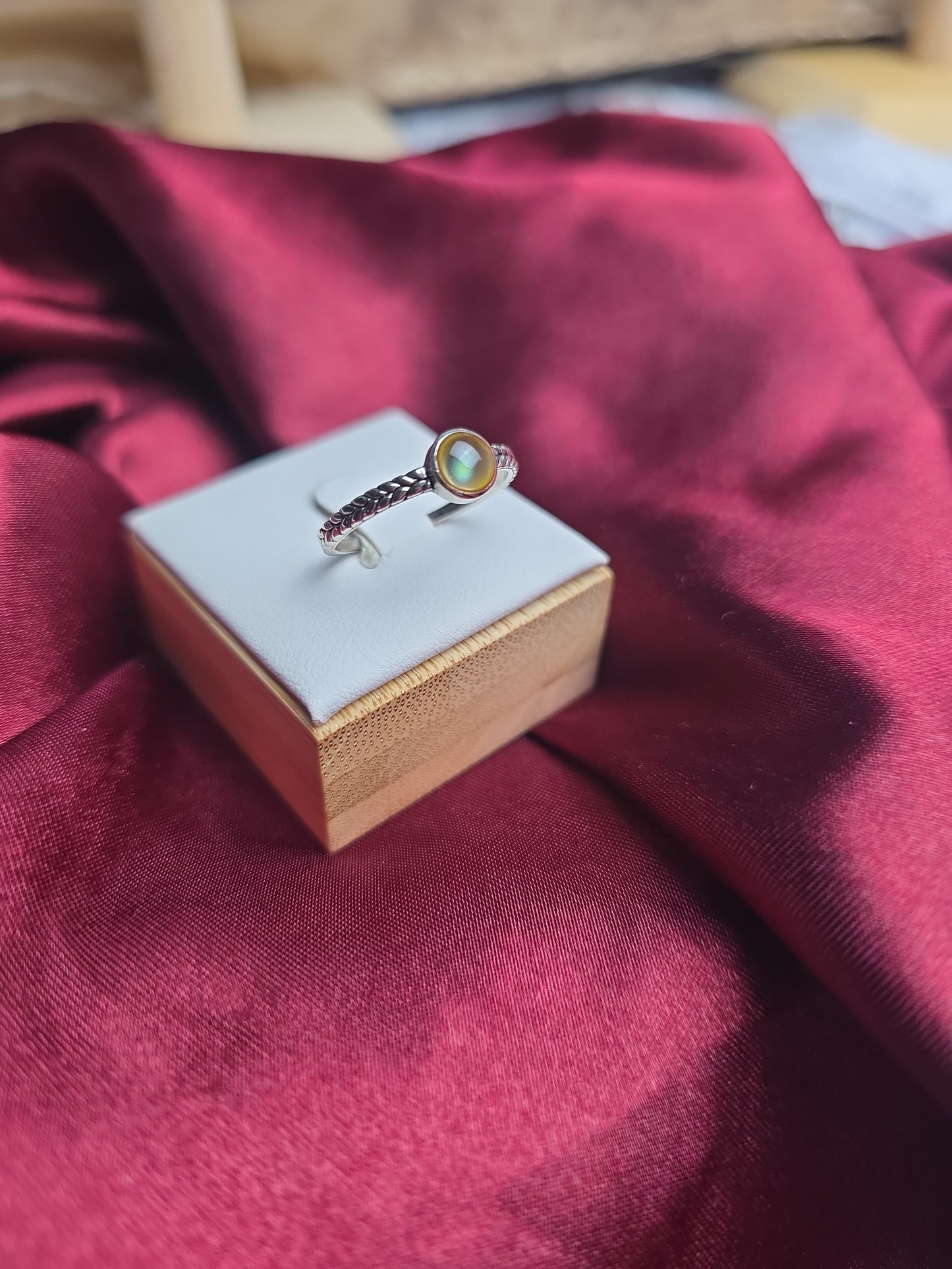 Braided mood stone sterling silver ring