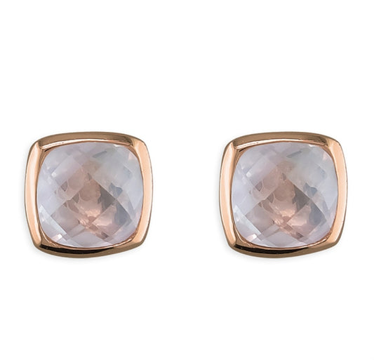 Cushion rose quartz rose gold-plated stud