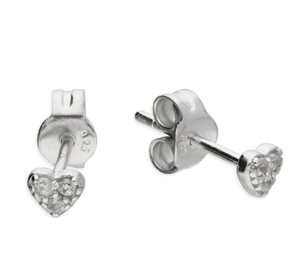 Tiny triple cubic zirconia heart stud