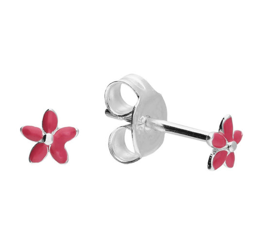 Tiny Sterling Silver Enamel Flower Earrings