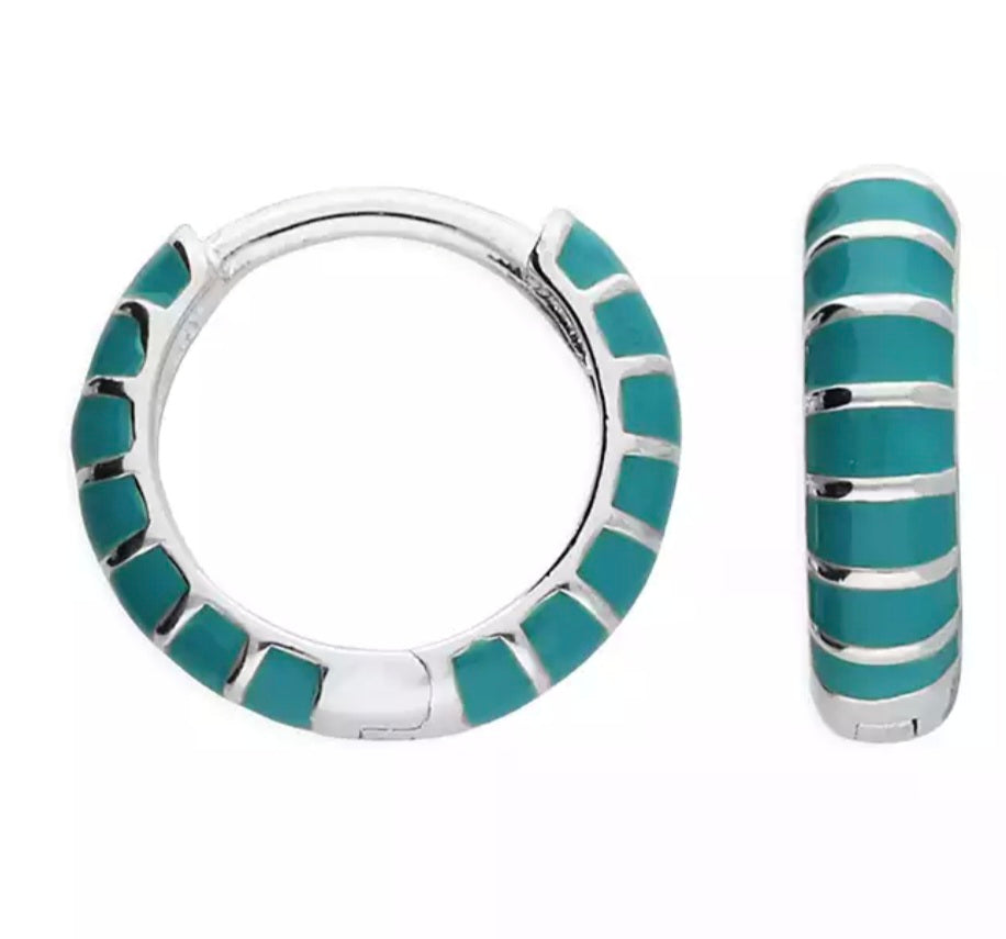 Enamel turquoise huggie hoop