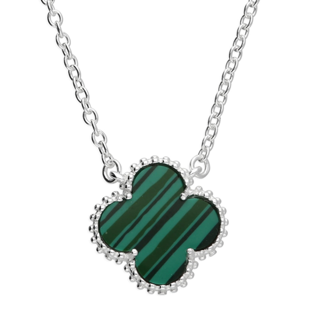 Sterling Silver Malachite Quatrefoil Necklace