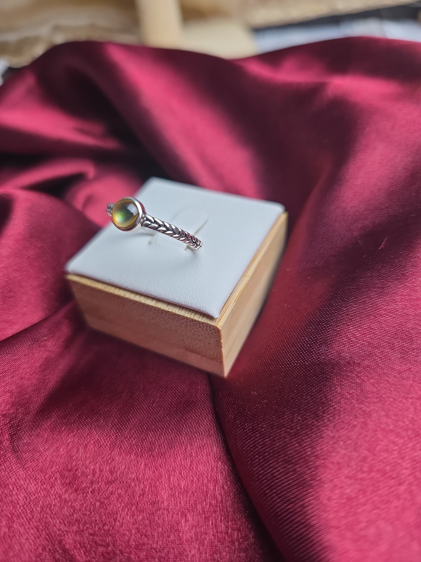 Braided mood stone sterling silver ring