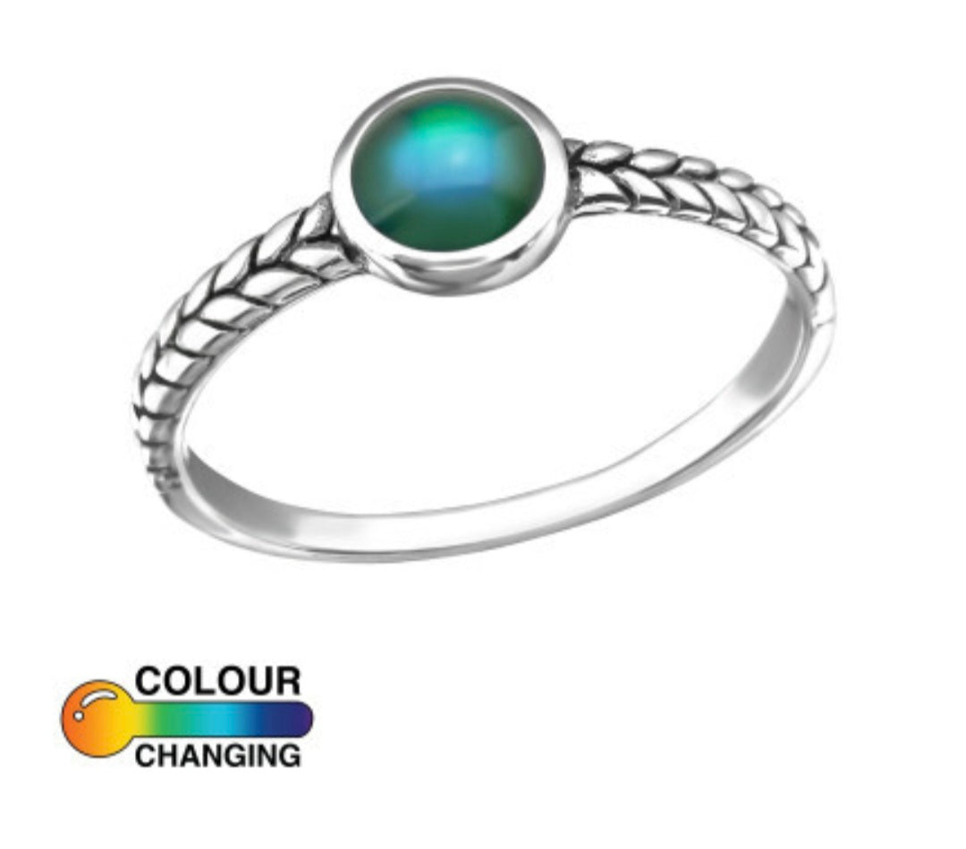 Braided mood stone sterling silver ring