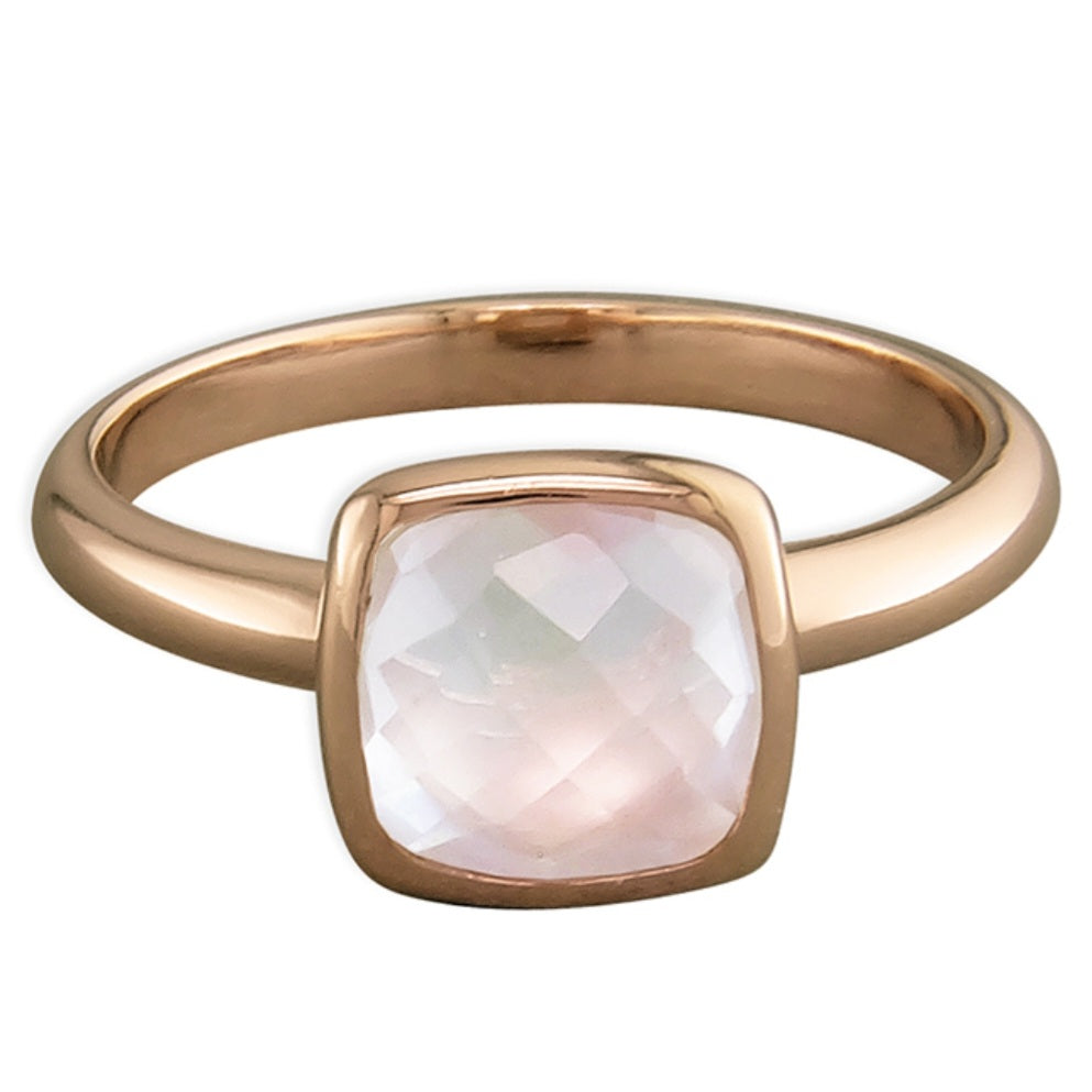 Rose gold-plated with cushion rose quartz ring