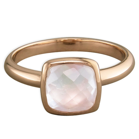 Rose gold-plated with cushion rose quartz ring
