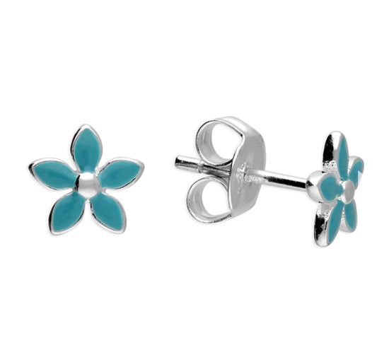 Sterling Silver Enamel Flower Stud Earrings