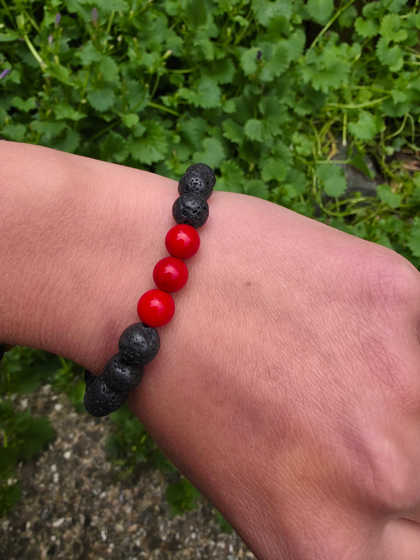 Red coral and lava stone