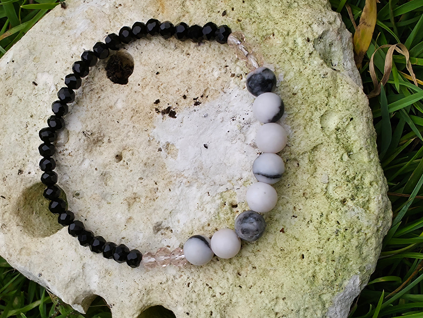 Pink zebra jasper and onyx