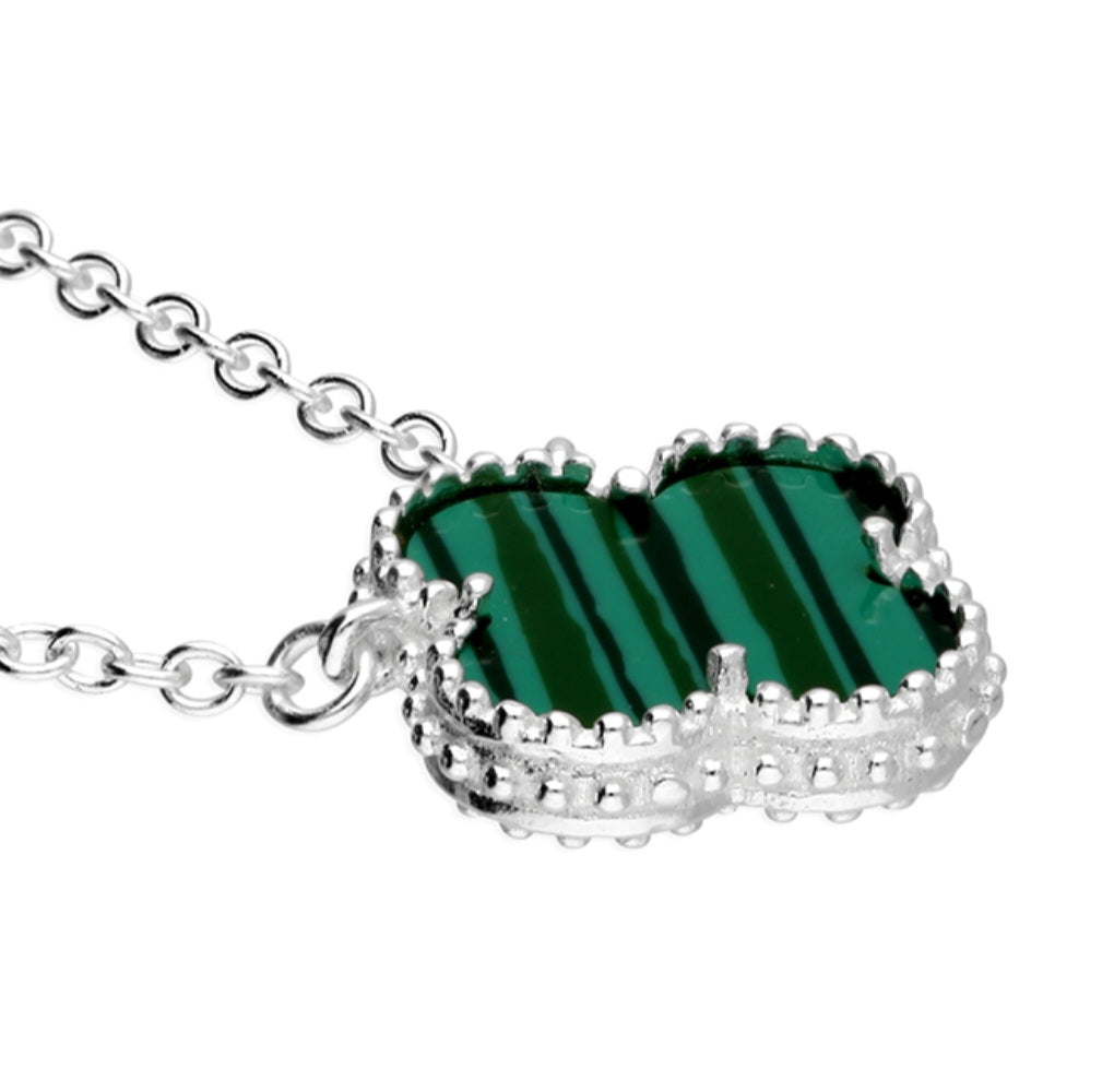 Sterling Silver Malachite Quatrefoil Necklace