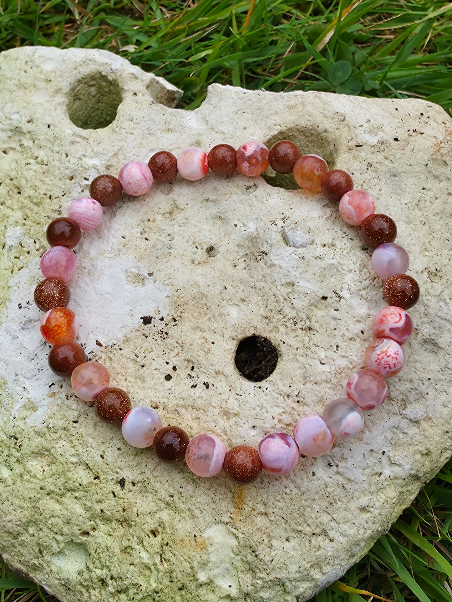 Sunstone and pink agate